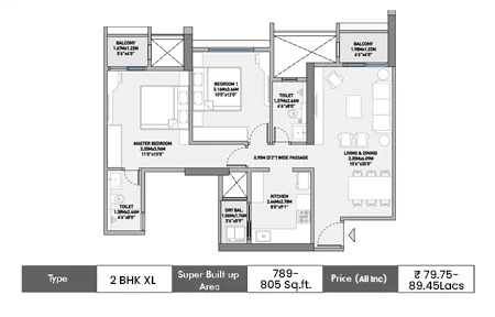 2 BHK-789–805 SqFt