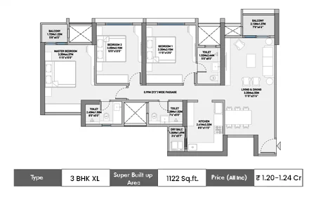 3 BHK-1122 SqFt